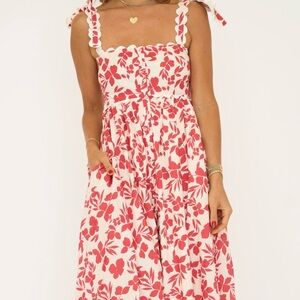 Floral Red and White Women's Dress